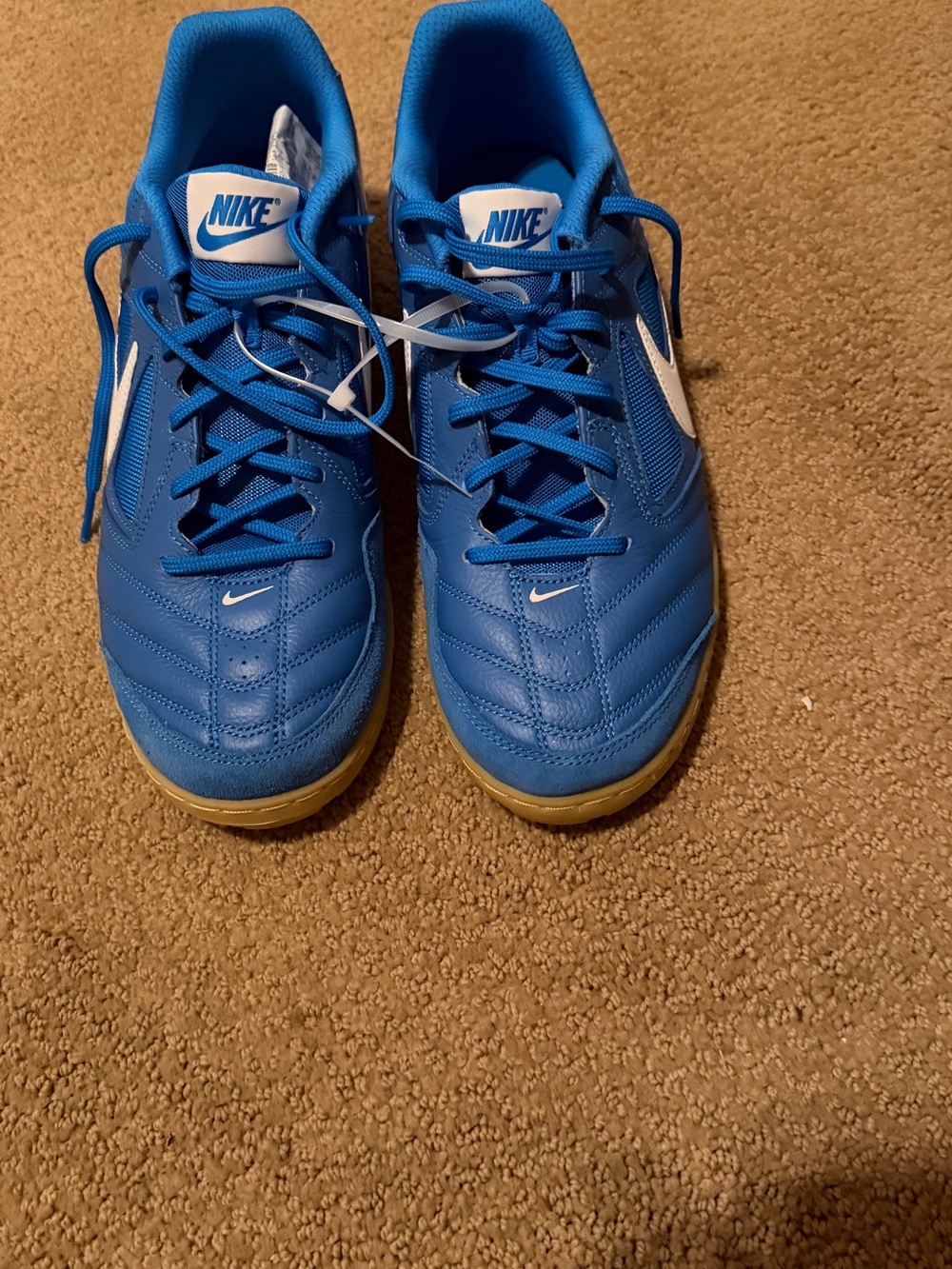 New Nike Men’s Royal Blue Indoor Soccer Shoes with White Swoosh